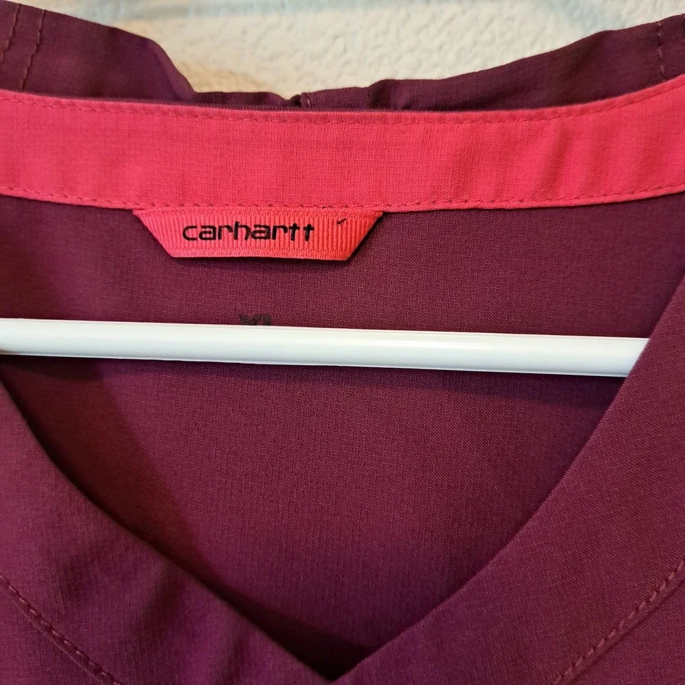 Carhartt Force Cross-Flex Scrub Set Burgundy Pink V-Neck Top Cargo Pants XL L